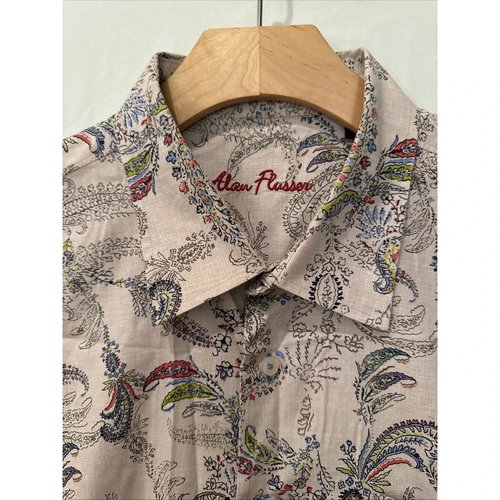 Alan Flusser Mens Floral Gray/W Multicolor Button Up Shirt XXL Long Sleeve NWOT